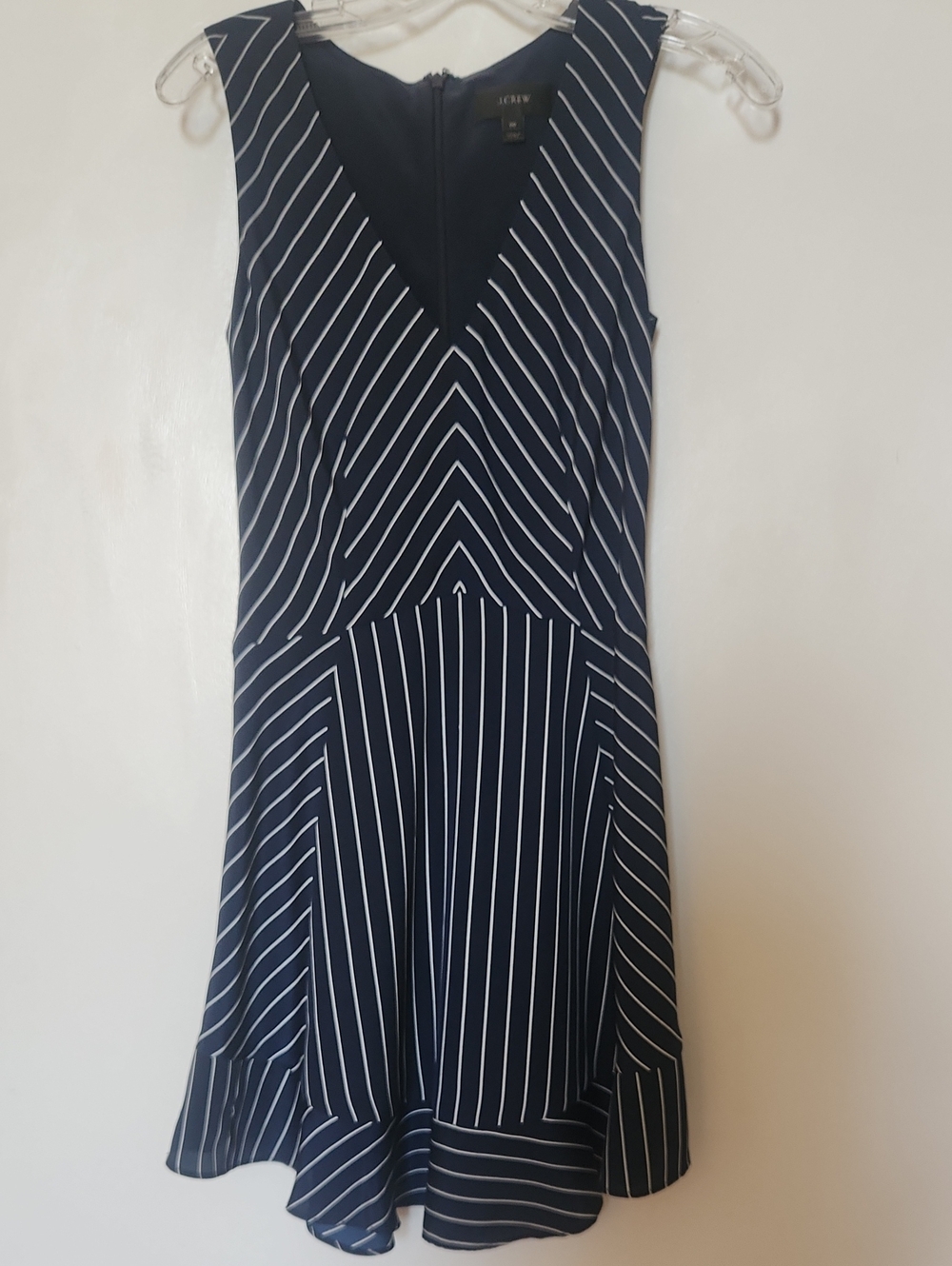 J. Crew Navy and White Striped V-Neck Fit-&-Flare Mini Dress